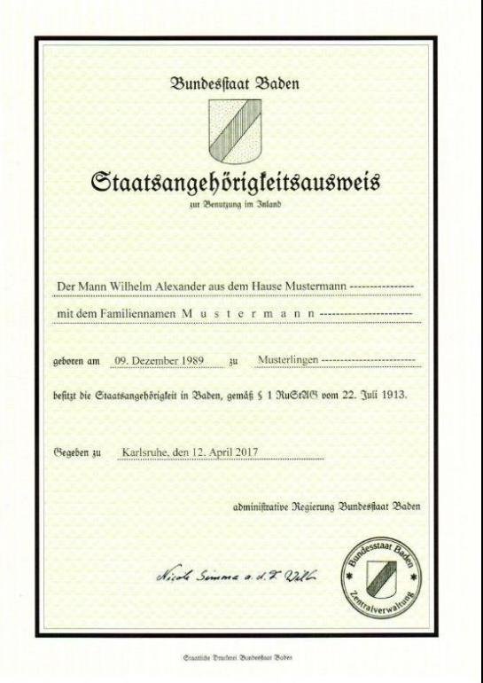 Abbildung Staatsangehörigkeitsausweis Muster Vorderseite