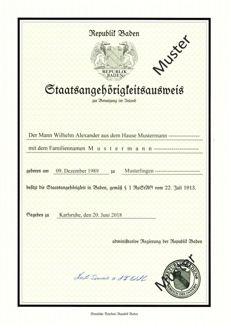Abbildung Staatsangehörigkeitsausweis Muster Vorderseite 2018